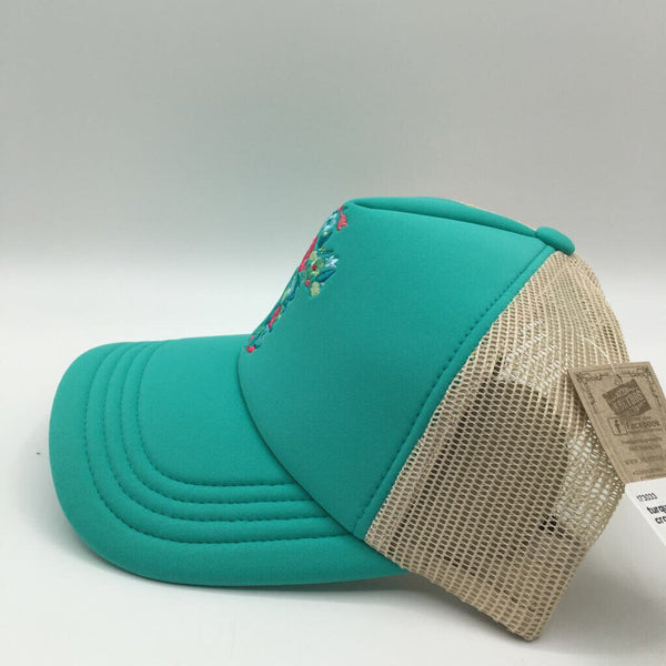 turquoise floral cross trucker hat