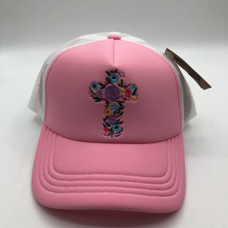 pink floral cross trucker hat