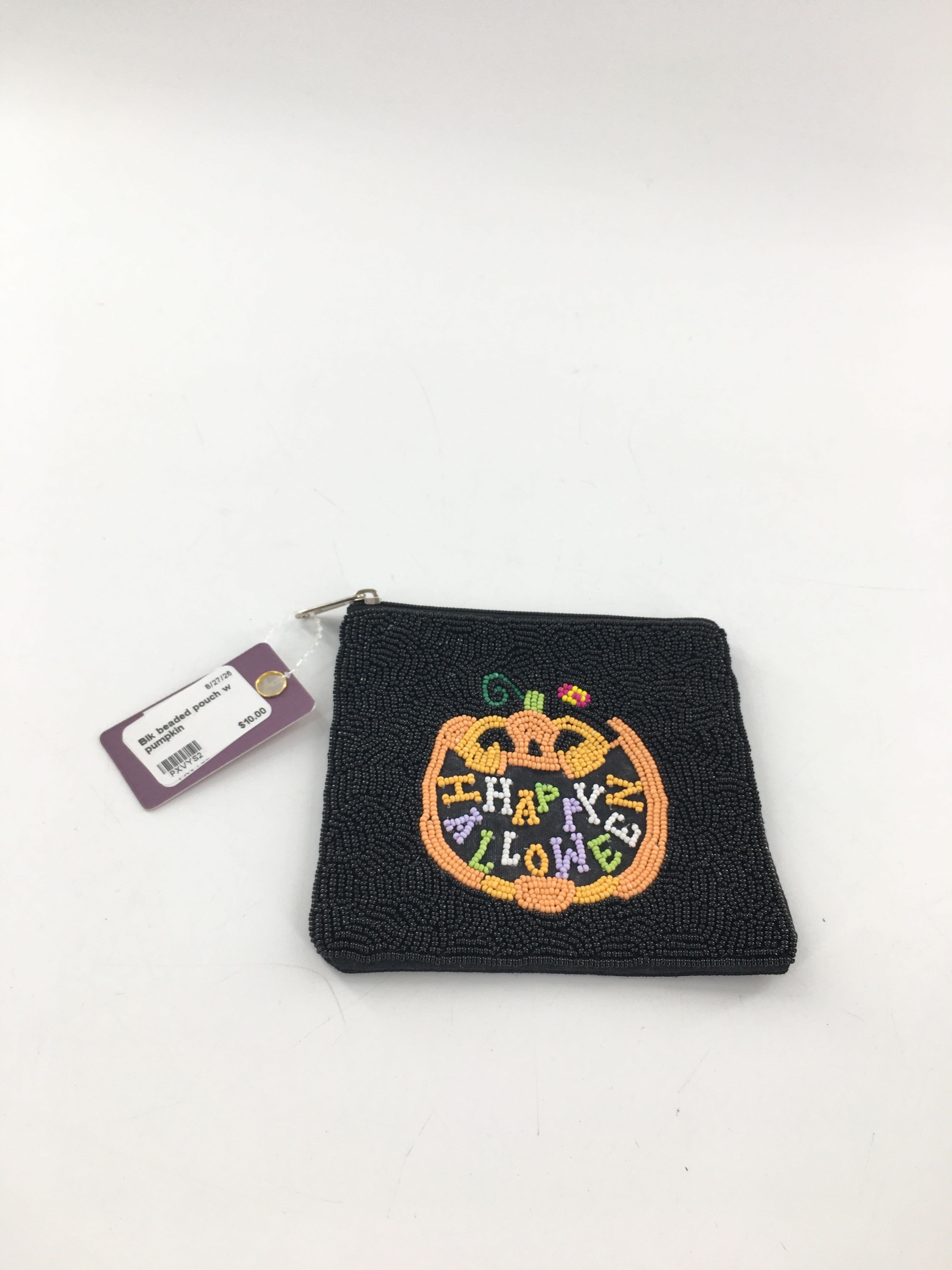Blk beaded pouch w pumpkin