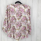 XXL Floral print ruffle buton down 3/4 slv