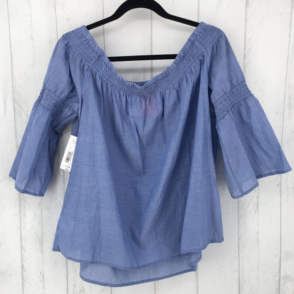 R44 XL Smocked off shoulder bell slv top