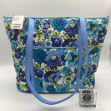 Quilted floral print double strap shoulder bag