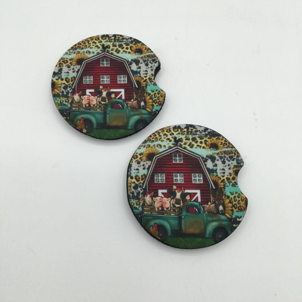 Set of 2 Neoprene Car Coaster - Farm Animals