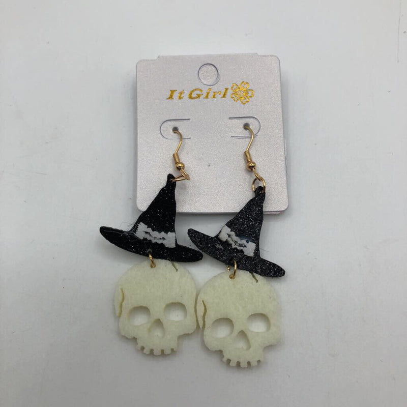 skelton earring w/black hat earring