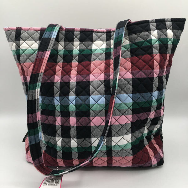 R65 plaid snap closure tote