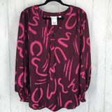 2X Printed v-neck smocked l/s