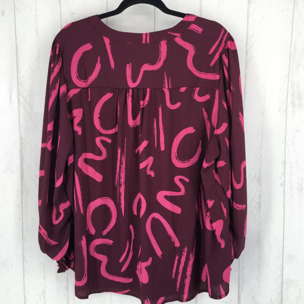 2X Printed v-neck smocked l/s