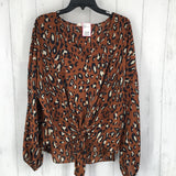 L Animal print tie hem l/s