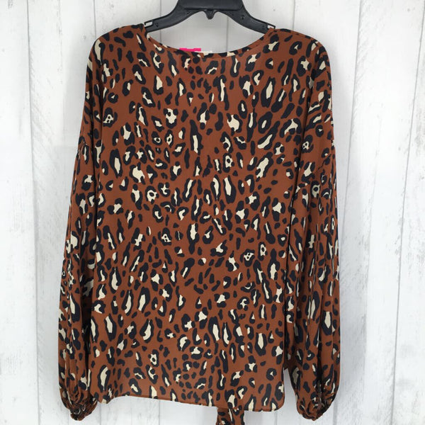 L Animal print tie hem l/s