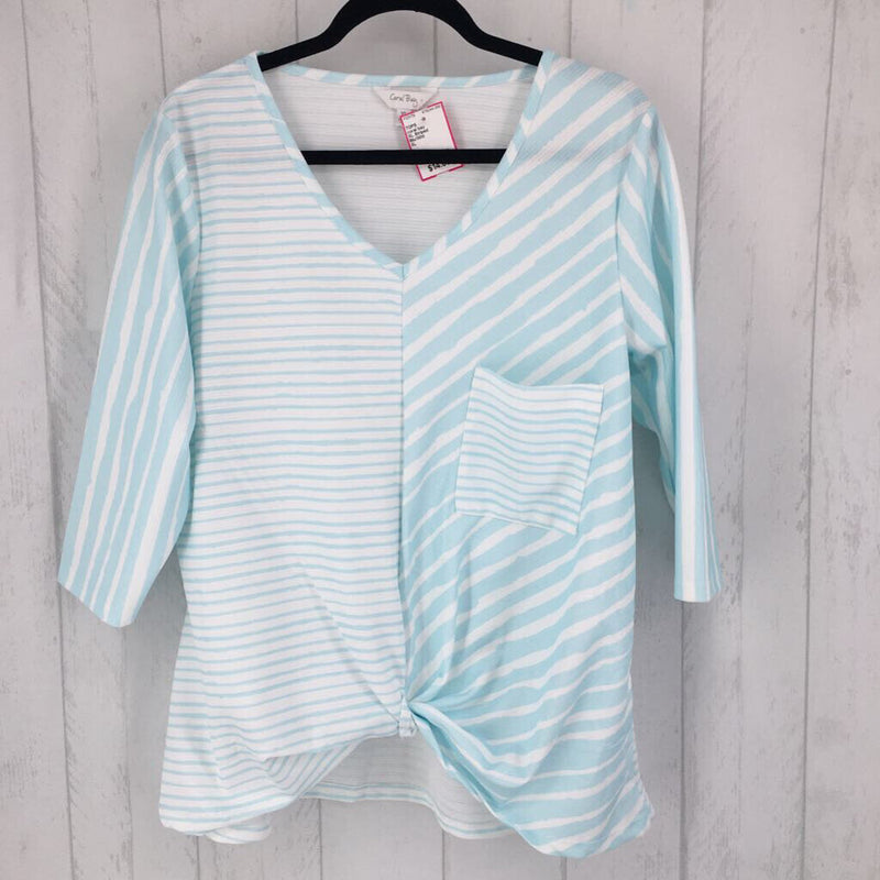 XL Striped gathered hem 3/4 slv