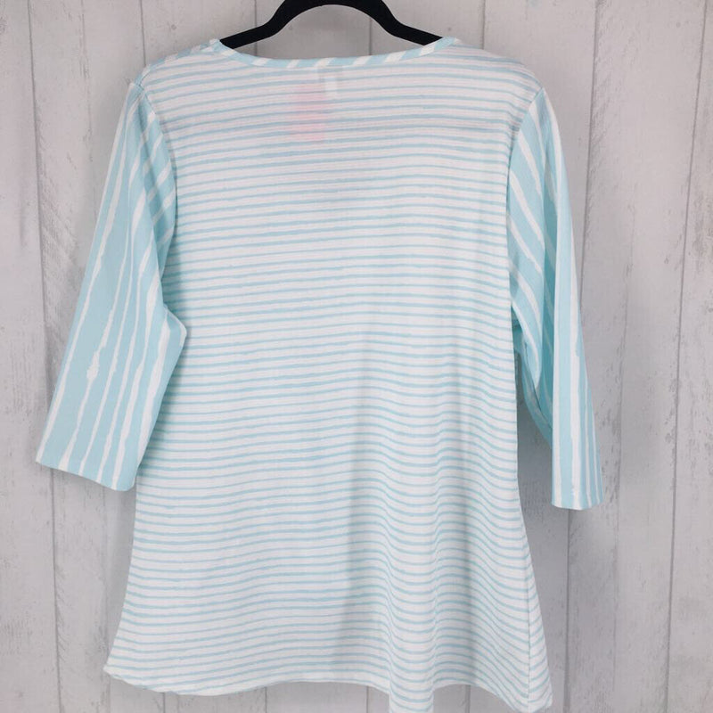 XL Striped gathered hem 3/4 slv