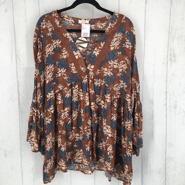 3XL Flo print criss/cross neck l/s