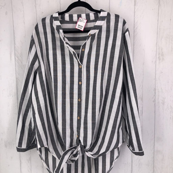 2X Striped button down tunic tab slv