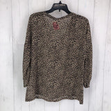 6 elbow slv animal print sheer v-neck top