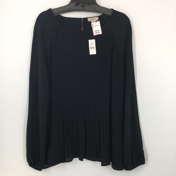 L Pleated peplum l/s blouse