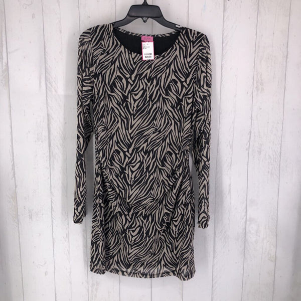 R50 L Printed w/mesh gathered sides l/s dress