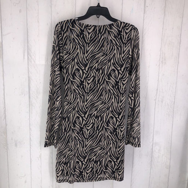 R50 L Printed w/mesh gathered sides l/s dress