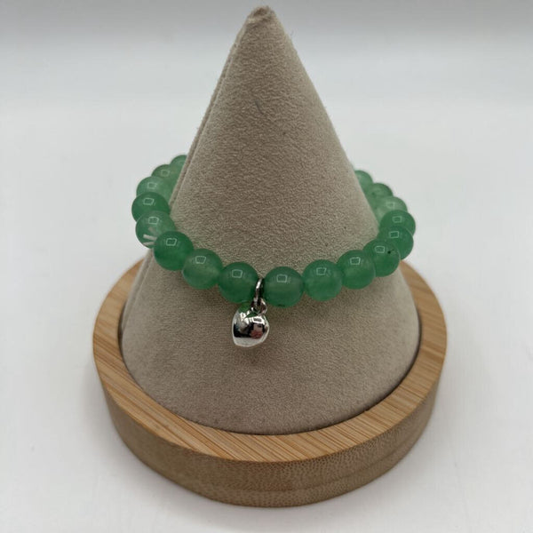 Jade Stretch Bracelet w/heart charm