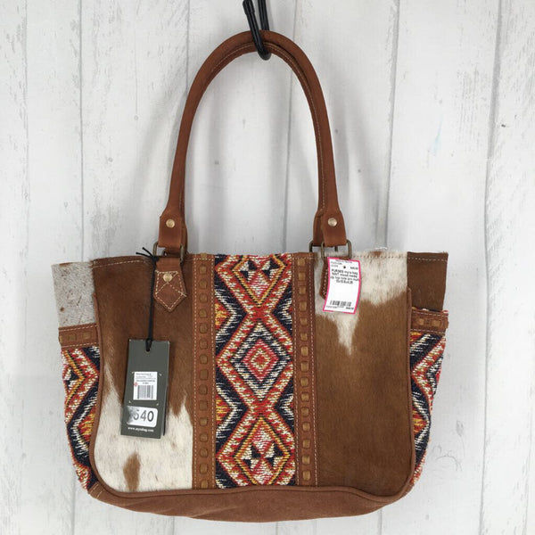 NWT mixed media zip top tote