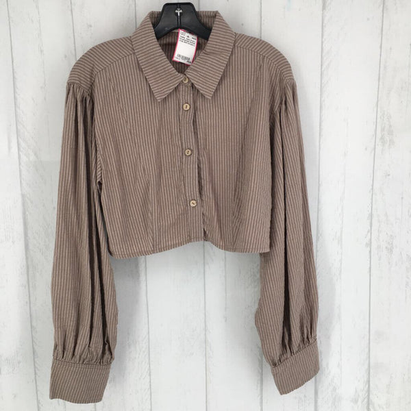 L l/s pinstripe button crop shirt