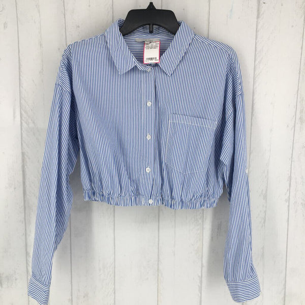 L l/s pinstripe button crop shirt