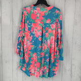 2x 3/4 slv flower print v-neck top