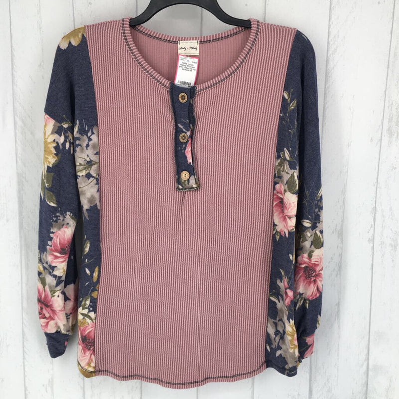 M flower print ribbed l/s top