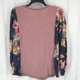 M flower print ribbed l/s top