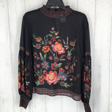 L smocked l/s flower print top