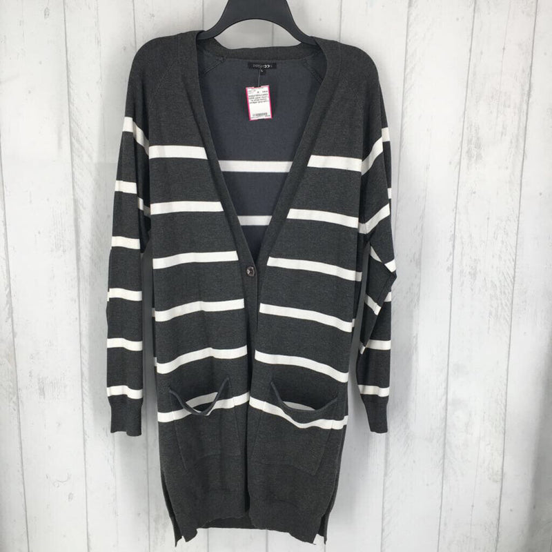 L l/s stripe button cardigan