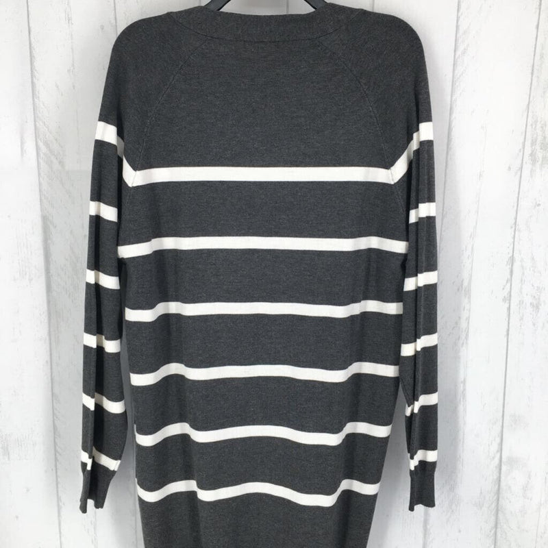 L l/s stripe button cardigan