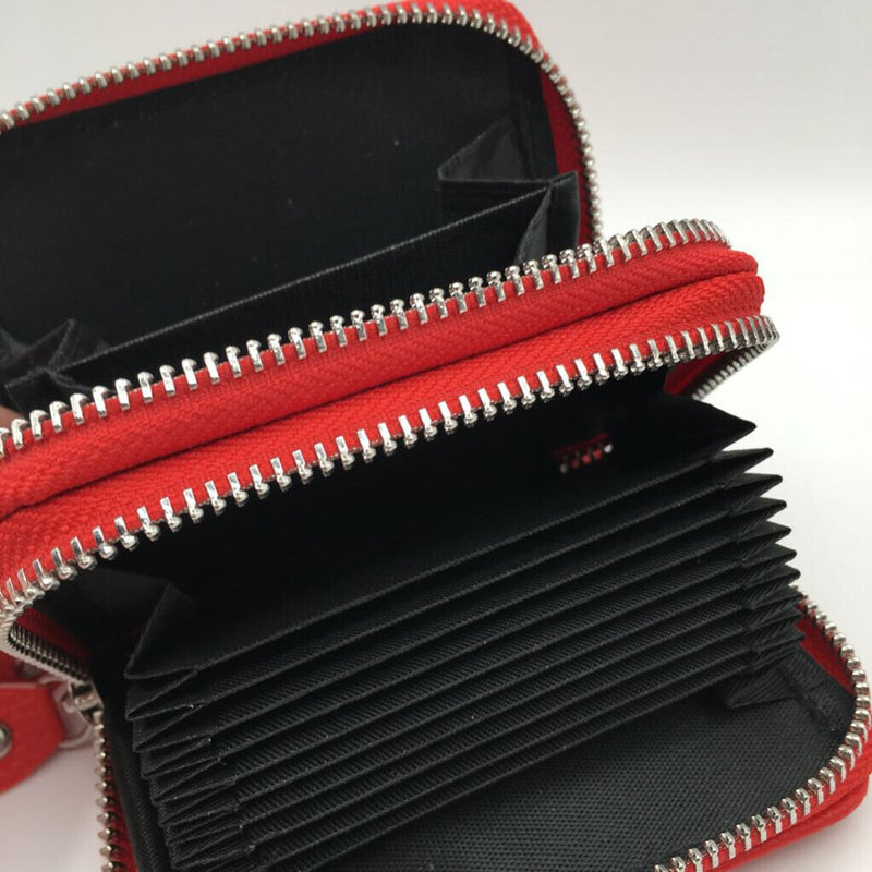 pebbled double zip card holder