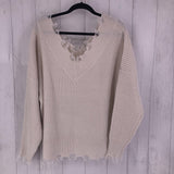 2X Frayed knit sweater l/s