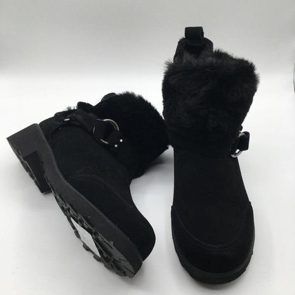 9 faux fur lined buckle slip on ankle boots