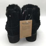 9 faux fur lined buckle slip on ankle boots