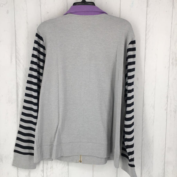 XL Full zip mock neck striped l/s