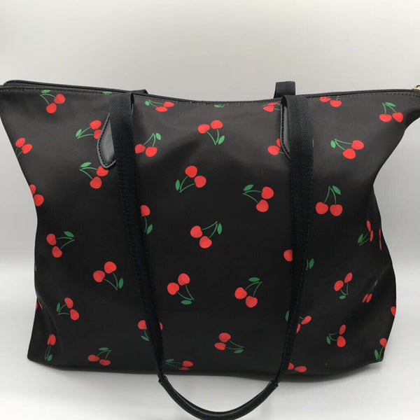 cherry print packable tote