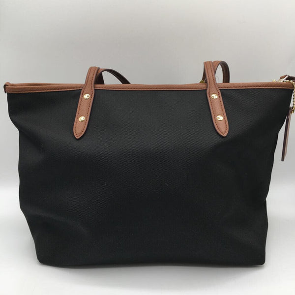 canvas zip top tote w/ zip front pocket