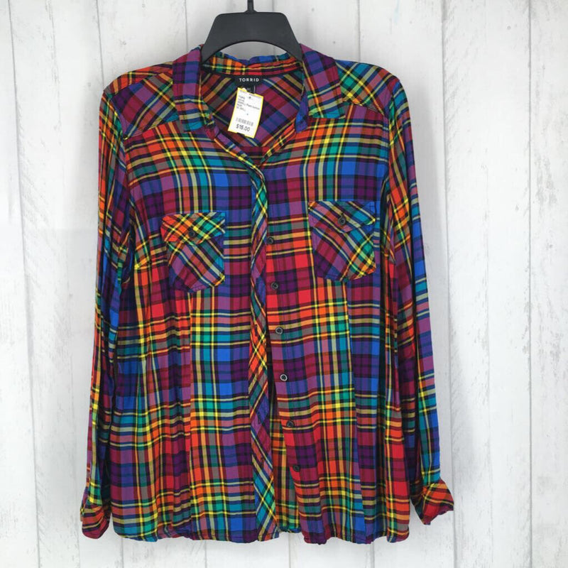 00(M/L) Plaid button down l/s