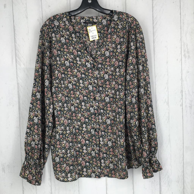 XL Flo print button down flutter slv