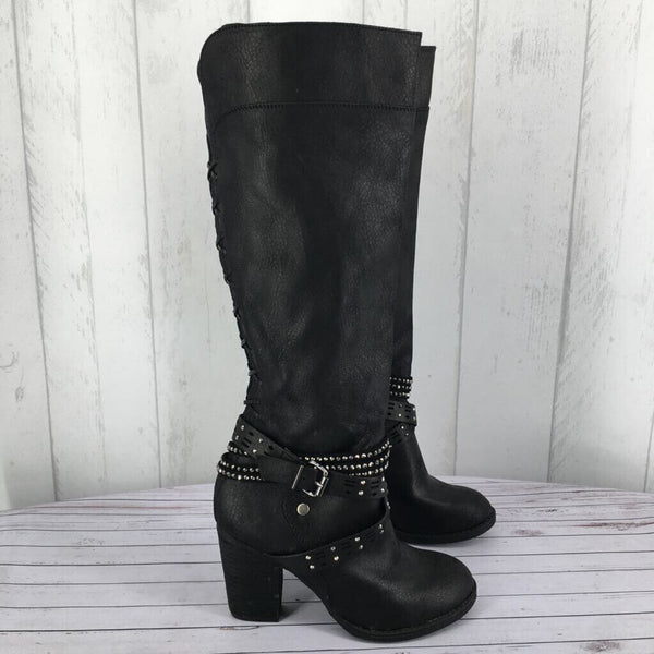 7 embellished heel knee high boots