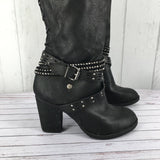 7 embellished heel knee high boots