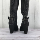 7 embellished heel knee high boots