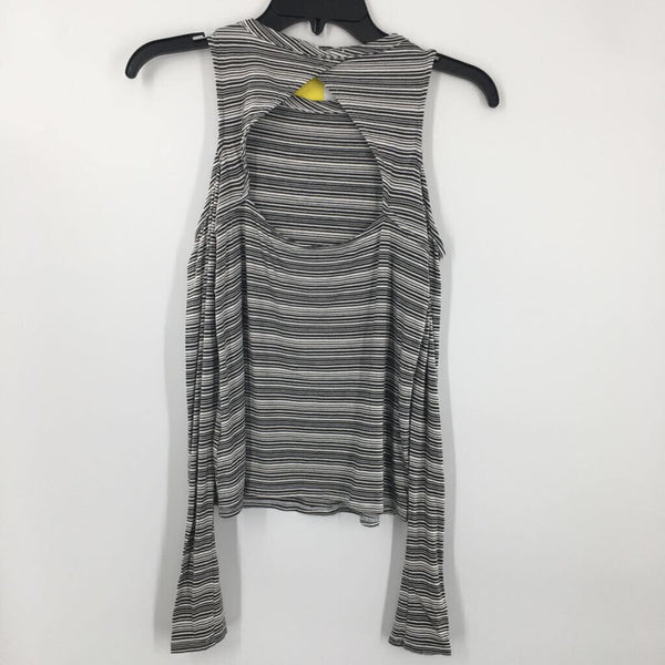 S l/s cold shoulder stripe top