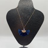 15" Blue fabric tassle necklace