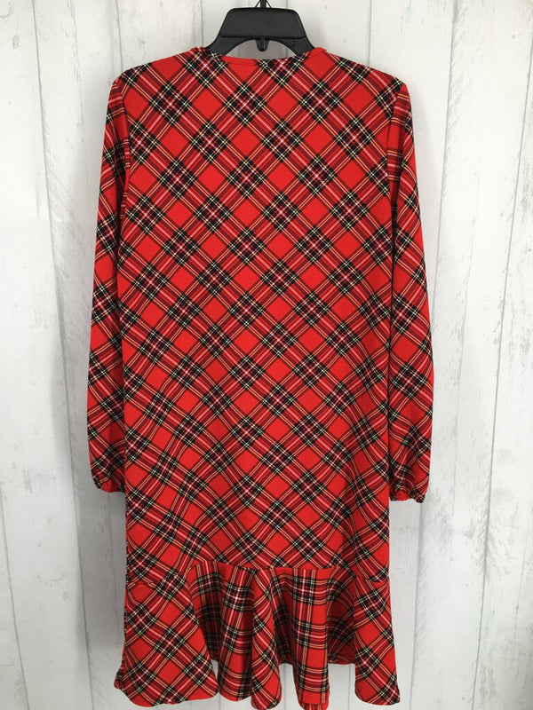 L l/s plaid ruffle hem dress