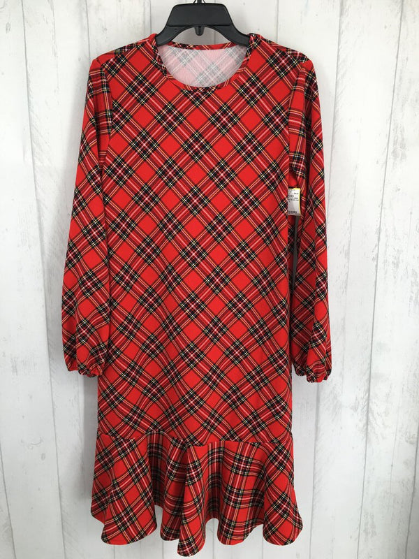 L l/s plaid ruffle hem dress