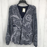 S l/s flower print half button top