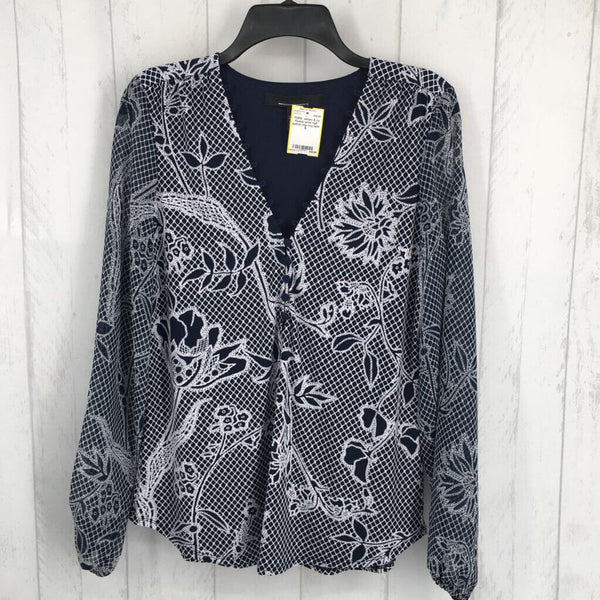 S l/s flower print half button top