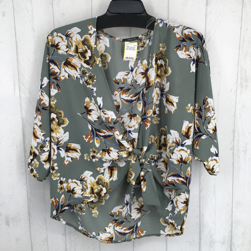 L s/s flower print wrap top